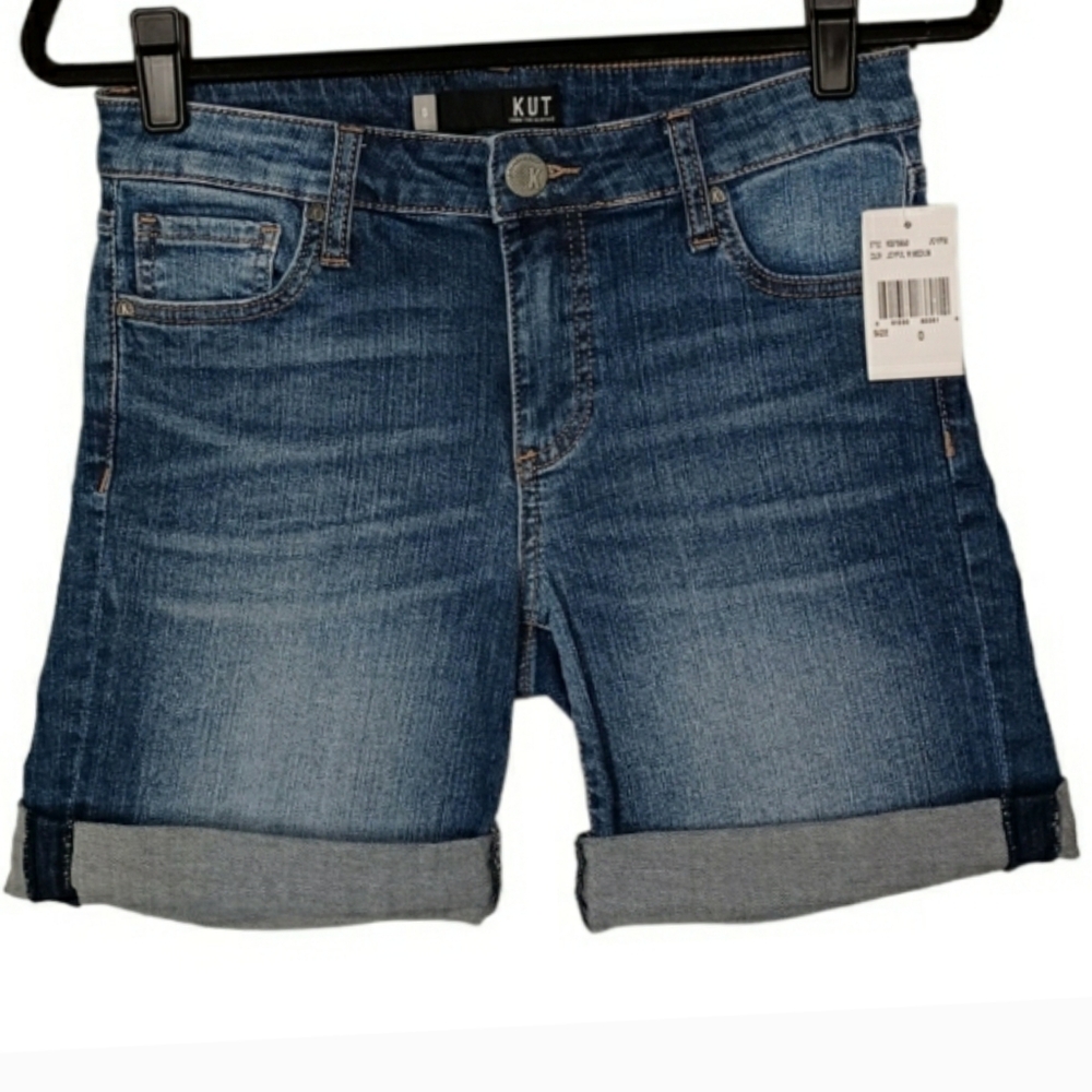 KUT FROM THE KLOTH Catherine Joyful Medium Blue Boyfriend Shorts 0 X-Small NWT